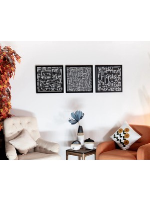 Sezart Ayetel Kürsi ve Felak-Nas Sureleri 3\'lü Set Kufi Metal Tablo
