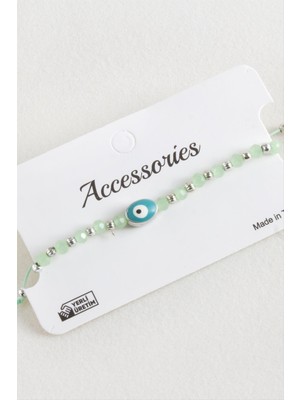 Marsilyan Oval Nazar Kristal Makrome Ip Bileklik 1 cm