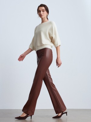 Dilvin 72237 Suni Deri Çan Paça Pantolon-Açık Kahve