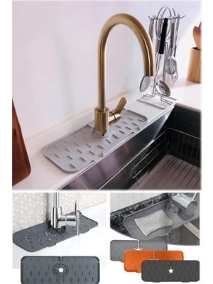 Silikon Tezgah Sıçrama Koruyucu Musluk Altı Lavabo Tahliye Ped Sabunluk Mutfak Banyo