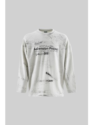 Machinist Erkek Efektli Baskılı Oversize Uzun Kollu Tişört Uzay Grisi