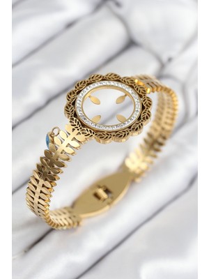 Ayder Timya 316L Çelik Zirkon Taşlı Çeyrek Takılabilir Gold Renk Kelepçe (Timya/1395) 193907