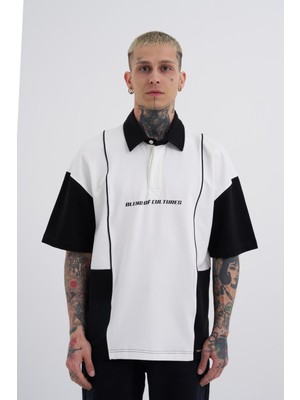 Machinist Erkek Piping And Contrast Baskılı Polo Tişört Ekru-Siyah