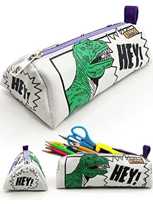 Kalem Kutusu Dinazor Karikatür Dinozor Üçgen Kalemkutu Vegan Deri Kalemlik