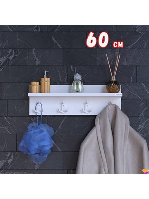 Modilayn Kedi Serisi 4’lü Banyo Askısı Seti |56,4X18 cm 12 Kancalı Raflı Düzenleyici Yer Tasarrufu