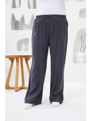 Rmg Beli Lastikli Geniş Paça Büyük Beden Pantolon Füme1