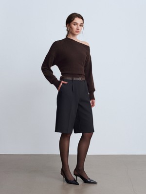 Dilvin 72233 Kemerli Bermuda Şort-Siyah