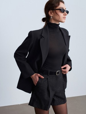 Dilvin 71666 Kemerli Pensli Mini Şort-Siyah