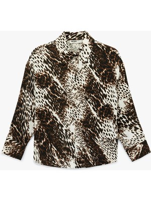 Koton Regular Fit Uzun Kollu Leopar Desenli Saten Gömlek