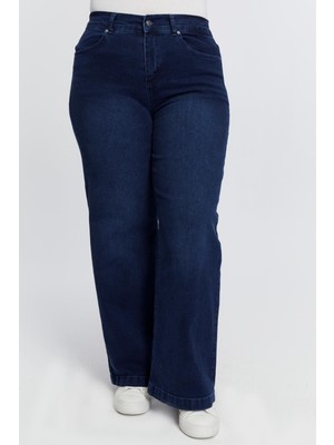 Rmg Beli Lastikli Bol Paça Büyük Beden Kot Pantolon Lacivert