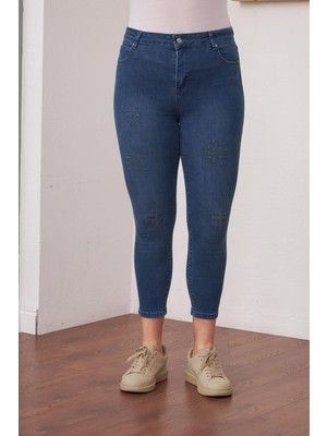 Rmg Taş Detaylı Büyük Beden Mavi Kot Pantolon1