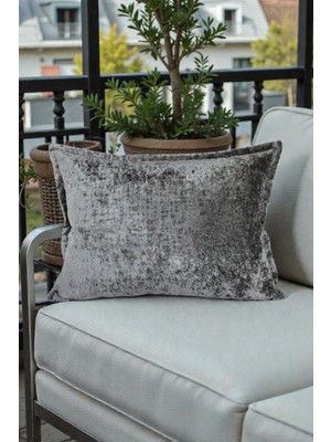 Visionario Kırlent Kılıfı - İthal Kadife 35x50 cm Dekoratif Ev Aksesuarı Koyu Gri