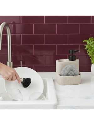 Modern Tasarım Polyresin Sıvı Sabunluk Seti | Fırça/sünger Bölmeli | Tezgah Üstü Düzenleyici | Kolay Temizlenir