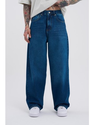 Machinist Erkek Oversize Baggy Jean Pantolon Koyu Mavi