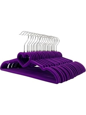 Premium Serisi 20'li Ekonomik Paket Kadife Kaydırmaz Elbise Kıyafet Askısı, Mor