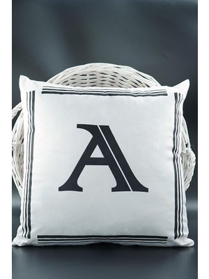 Harfli Kırlent Kılıfı Kadife 43X43 cm Çift Taraflı A Harfi Kedi Desenli Evlilik Teklifi Doğum Günü