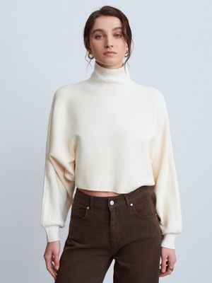 Dilvin 10849 Dik Yaka Yarasa Kol Kazak-Ekru