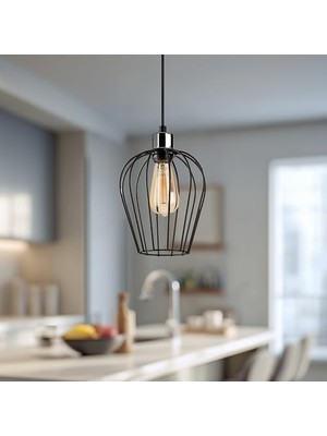 Siyah Tekli Tel Sarkıt Aydınlatma, Ev, Ofis, Cafe, Restoran Avizeleri, E27 Duy