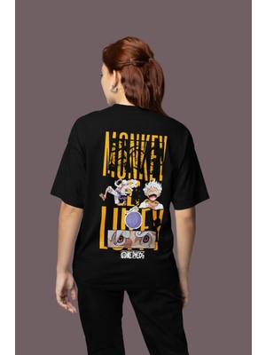 Sevbano Monkey D. Luffy One Piece Sırt Baskılı Unisex Oversize Anime Karakter Tişört