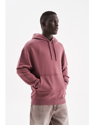 Machinist Erkek Kapüşonlu Oversize Sweatshirt Mürdüm