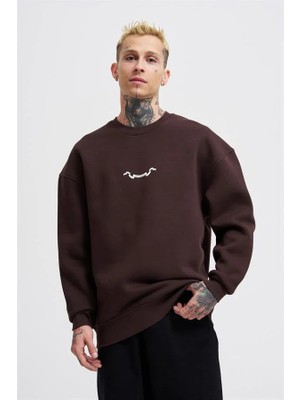 Machinist Erkek Angel And Ribbon Printed Sweatshirt Koyu Kahverengi