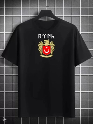 Beruflic Unisex Bisiklet Yaka Baskılı Oversize T-Shirt - Siyah