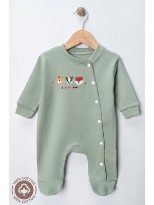 Miniel Unisex Cosy Season Baskılı 0-6 Ay Penye Organik Pamuklu Patikli Bebek Tulum