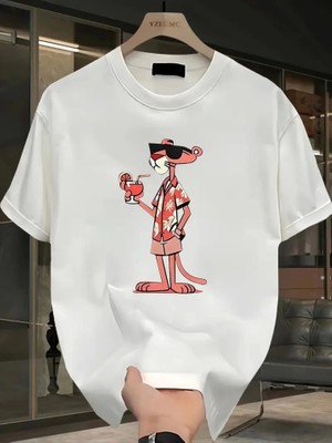 Beruflic Baskılı Oversize Bisiklet Yaka T-Shirt - Beyaz