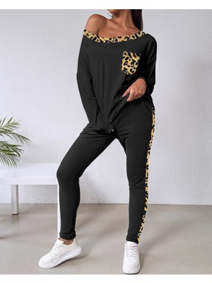 Beruflic Kadın Uzun Kollu Leopar Detay Viskon Iki Iplik Ikili Takım