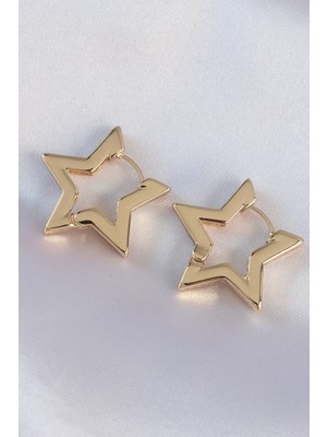 Pazarcan Pirinç Gold Renk Yıldız Küpe