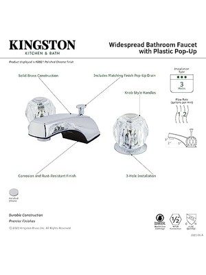 KB921 Americana 8-Inç Ikiz Akrilik Saplı Lavabo Bataryası, Parlak Krom