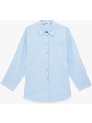 Koton Cep Detaylı Pamuklu Uzun Kollu Klasik Yaka Oversize Gömlek