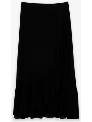 Koton Viskon Crinkle Kumaş Midi Etek