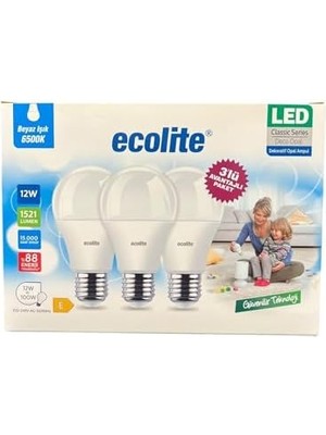 12W LED Ampul 3’lü Paket | 1521 Lümen, 6500K Beyaz Işık, 100W Eşdeğer, E27 Duy, Enerji Tasarruflu, 220V, Dim Edilemez