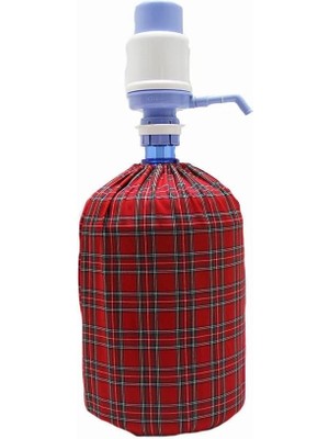 Çizgikare Kırmızı Küçük Ekoseli Damacana Kılıfı