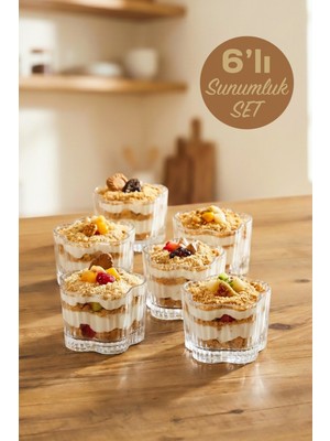 Porsima RYG7061 Flower 6lı Cam Kase Puding Tatlı ve Dondurma Kasesi Kahvaltılık Kase Seti Servis Sunum Magnolia Kase TAKIMI-260 ml