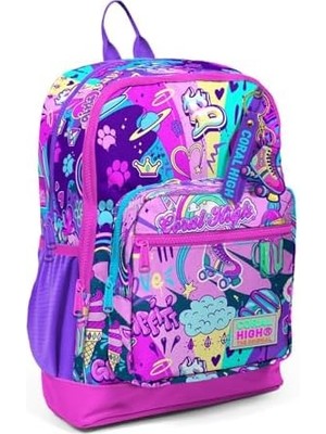 Dört Bölmeli Grafiti Desenli Ilkokul Sırt Çantası - Kız Çocuk