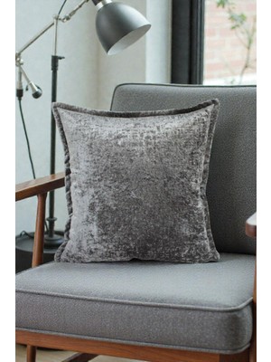 Visionario Kırlent Kılıfı - İthal Kadife 45x45 cm Dekoratif Ev Aksesuarı Koyu Gri