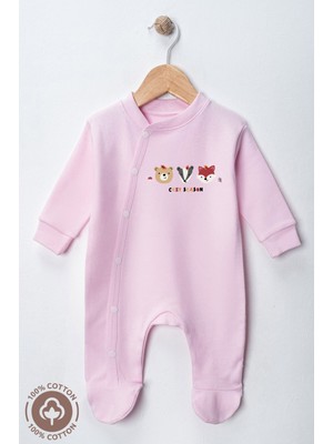 Miniel Unisex Cosy Season Baskılı 0-6 Ay Penye Organik Pamuklu Patikli Bebek Tulum