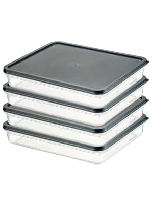 4 Adet Buzdolabı Organizeri – Pp Plastik Şeffaf ve Ayarlanabilir Saklama Kabı, Gıdaları Taze Tutan Fresh Box, Çok Amaçlı,mikrodalga ve Bulaşık Makinesi Uyumlu (Gri, 2600 Ml)