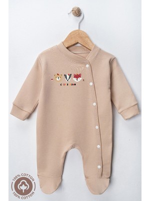 Miniel Unisex Cosy Season Baskılı 0-6 Ay Penye Organik Pamuklu Patikli Bebek Tulum