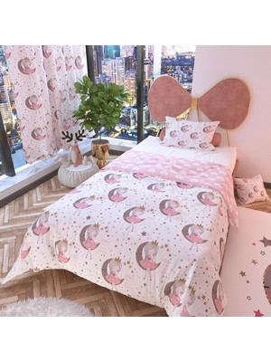 Ay Kız Beyaz Çift Taraflı Çocuk Nevresim Takımı Polycotton