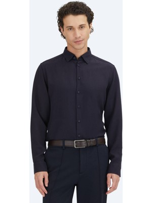 Kip Lacivert Regular Fit Dokuma Casual Gömlek
