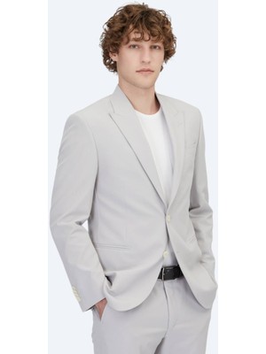 Kip Açık Gri Düz Slim Fit Takım Elbise