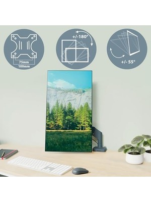 Yerden Tasarruf Sağlayan Tekli Monitör Kolu, 64890089, Gri