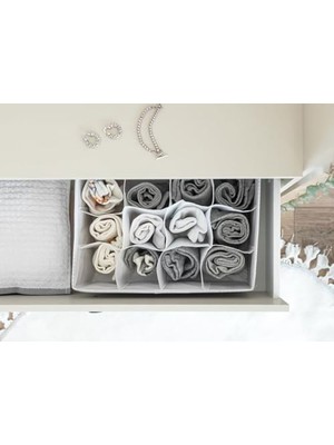 Çekmece Düzenleyici, 12 Bölmeli, 31X25X12 Cm, Gri Çizgili, Katlanabilir Dolap Içi Organizer