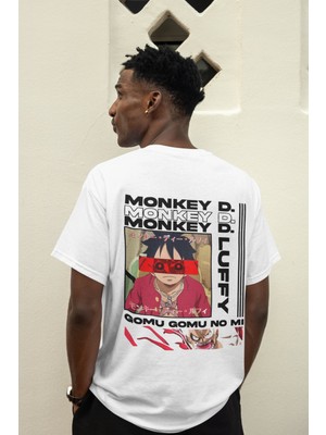 Sevbano Monkey D. Luffy Sırt Baskılı Unisex Oversize One Piece Anime Tişört