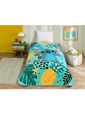 Lilo & Stitch Çizgi Film Karakteri Pamuk-Polyester Karışım Battaniye, Yeşil, Mavi, Siyah, Beyaz, Tek Kişilik