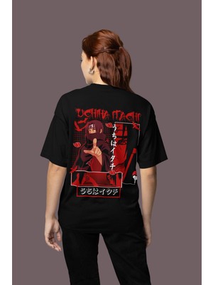 Sevbano Itachi Uchiha Sırt Baskılı Unisex Oversize Naruto Anime Tişört