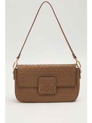 Lêvi D'or Kabartma Baskılı Kısa ve Uzun Askılı Orta Boy Kadın Günlük Omuz Çantası Koyu Vizon